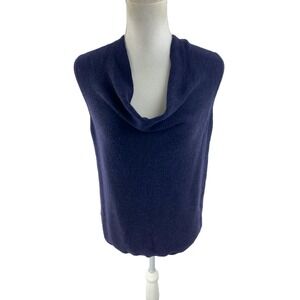 Eileen Fisher Womens M Cowl Neck Wool Knit Sleeveless Top Navy Blue F4YE